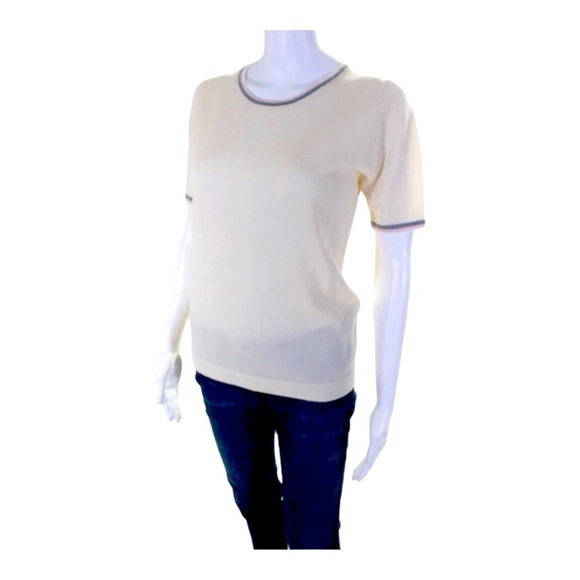 Boden Wool Sweater Womens Short Sleeve Pink Gray Minimalist Classic Top US 8 - Picture 2 of 14